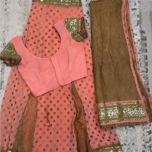 Pink and Gold Embellished Lehenga Set